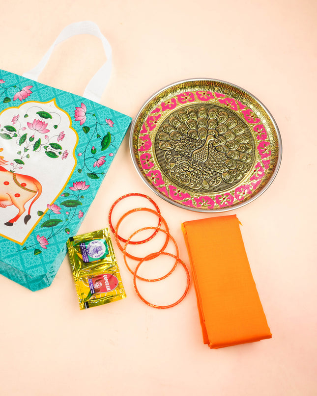 Combo: Non Woven Bag with Plate & Blouse Bit Manjal Kumkum - WGC0129