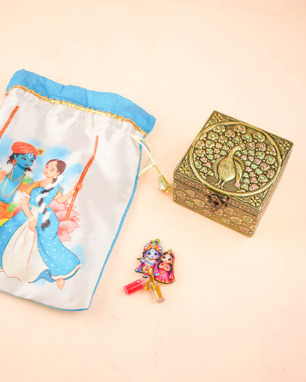 Combo: Radhakrishna String Bag with Jewel Box & Haldi Kumkum - WGC0128
