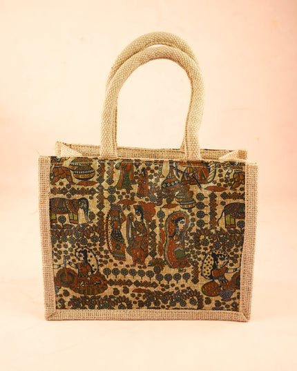Combo: Printed Jute Bag with Warli Print Purse & Mehandi - WGC0130