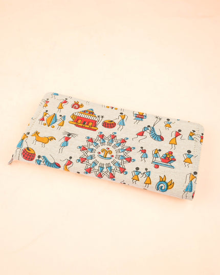 Combo: Printed Jute Bag with Warli Print Purse & Mehandi - WGC0130