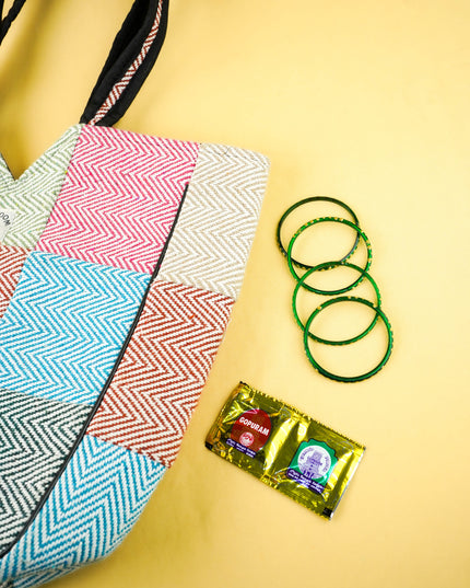 Combo: Jacquard Handbag with Bangles Manjal Kumkum - WGC0150