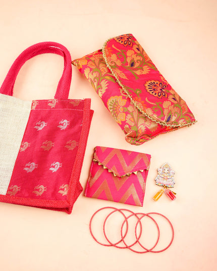 Combo: Jute Bag with Designer Sling Bag & Haldi Kumkum Purse - WGC0138