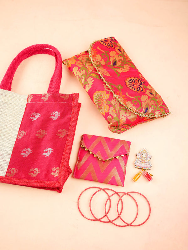 Combo: Jute Bag with Designer Sling Bag & Haldi Kumkum Purse - WGC0138