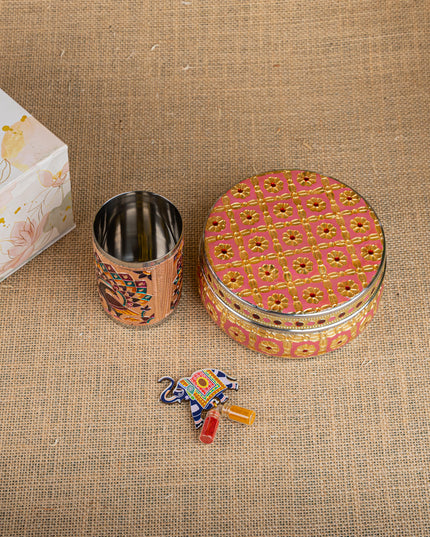 Gift Hamper - Meenakari Glass with Poori Box and Haldi Kumkum Set - WMH0006