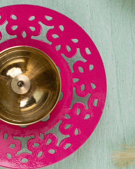 Hand Painted Brass Round Shaped Diya - WBG1826-1