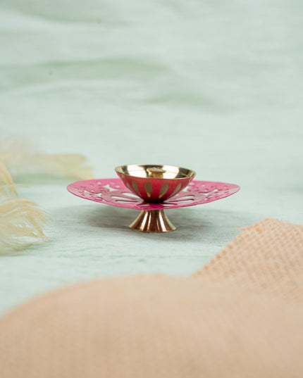 Hand Painted Brass Round Shaped Diya - WBG1826-1