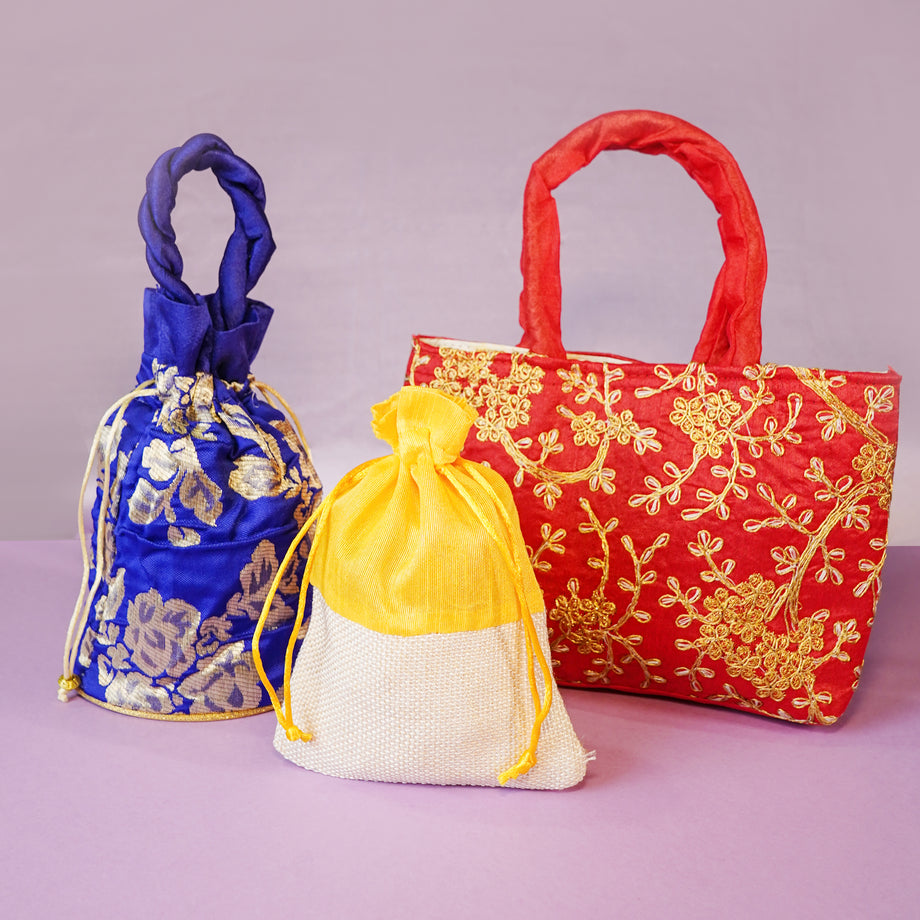 LAMANSH® (9*9 inch) Sequin Work Gift Bags with Gota Ring Handle for Br –  Lamansh