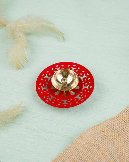 Hand Painted Brass Round Shaped Diya - WBG1826-1