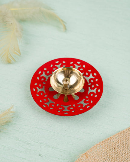 Hand Painted Brass Round Shaped Diya - WBG1826-1