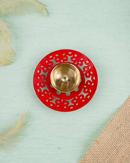 Hand Painted Brass Round Shaped Diya - WBG1826-1