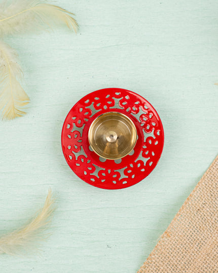 Hand Painted Brass Round Shaped Diya - WBG1826-1