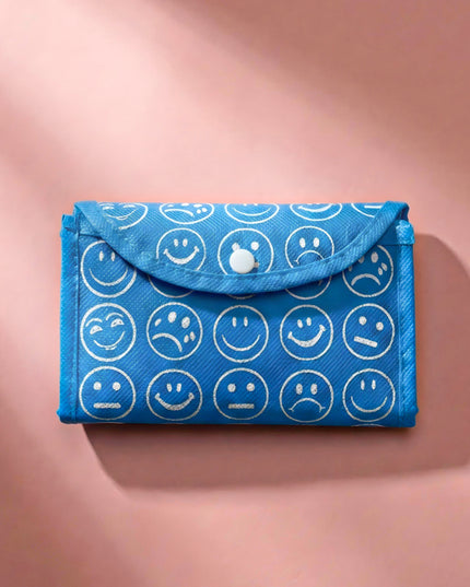 Foldable nonwoven shopping bag with smiley prints - W2234