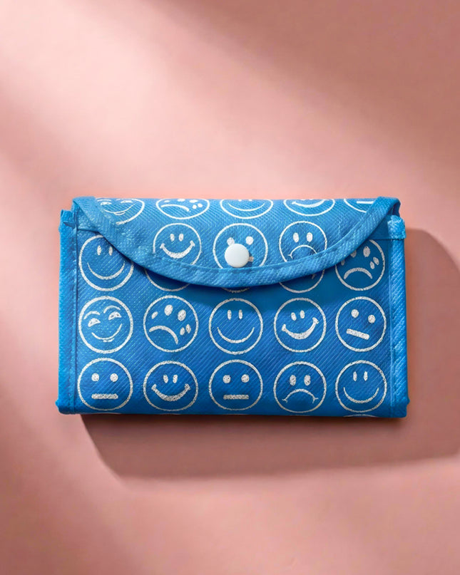 Foldable nonwoven shopping bag with smiley prints - W2234