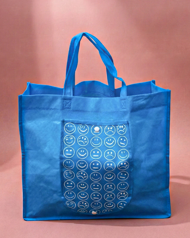 Foldable nonwoven shopping bag with smiley prints - W2234