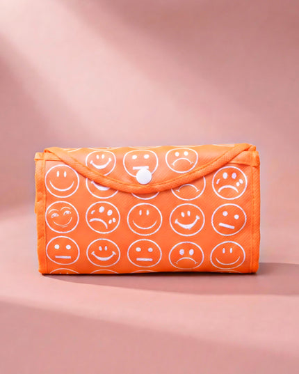 Foldable nonwoven shopping bag with smiley prints - W2234