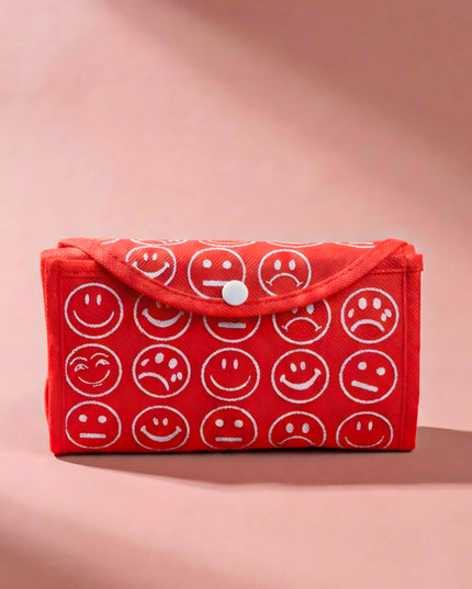 Foldable nonwoven shopping bag with smiley prints - W2234