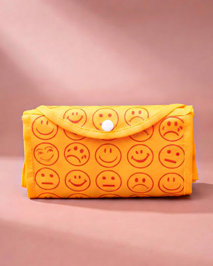 Foldable nonwoven shopping bag with smiley prints - W2234