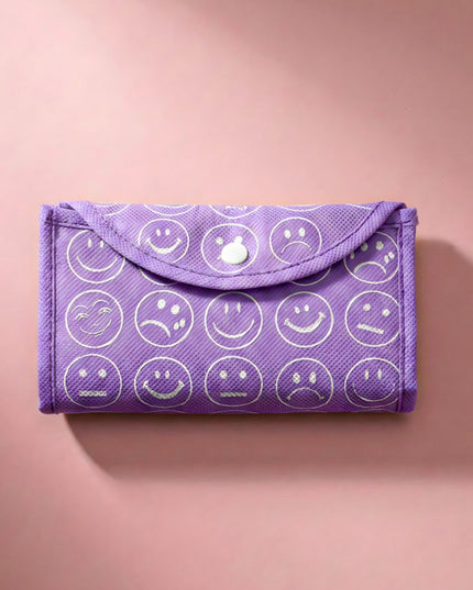 Foldable nonwoven shopping bag with smiley prints - W2234