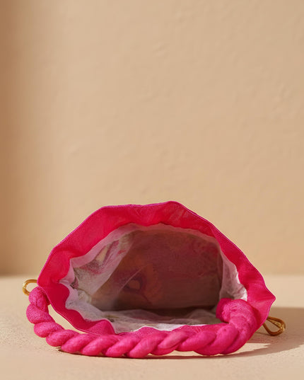 Raw Silk Potli Bag with Peacock Feather Embroidery - W2292