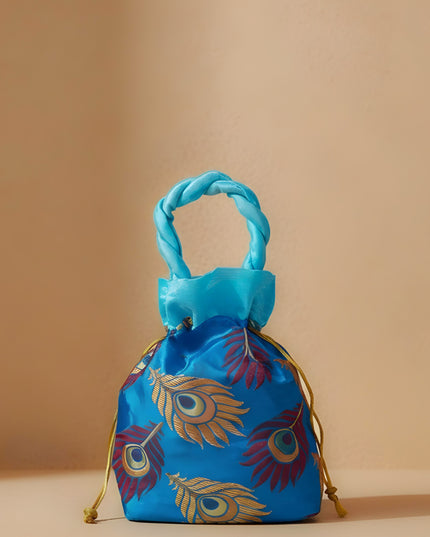 Raw Silk Potli Bag with Peacock Feather Embroidery - W2292
