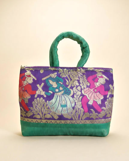 Hand bag rawsilk with dandiya prints medium - W2739