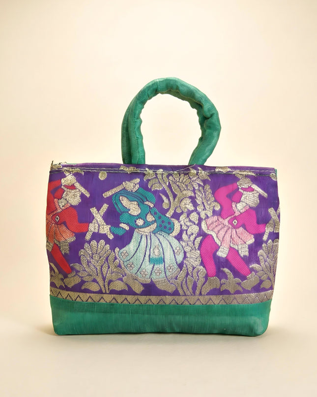 Hand bag rawsilk with dandiya prints medium - W2739