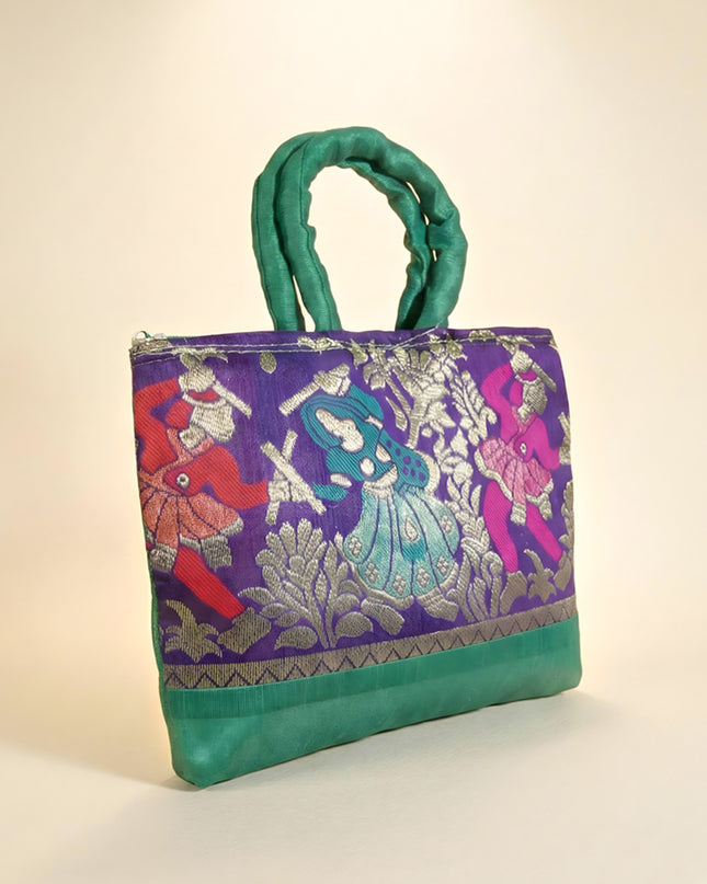 Hand bag rawsilk with dandiya prints medium - W2739