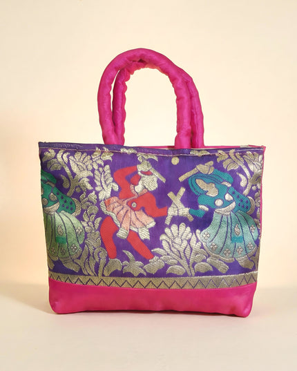 Hand bag rawsilk with dandiya prints medium - W2739