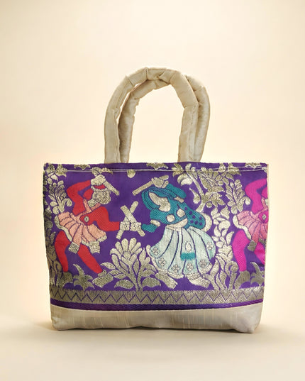 Hand bag rawsilk with dandiya prints medium - W2739