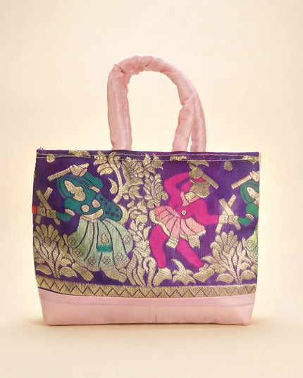Hand bag rawsilk with dandiya prints medium - W2739