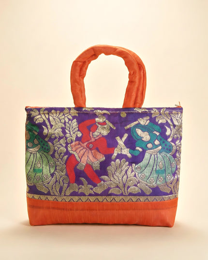 Hand bag rawsilk with dandiya prints medium - W2739