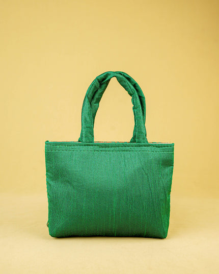 Hand Bag Raw Silk with Golden Leaf Design - W2746
