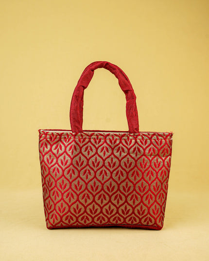 Hand Bag Raw Silk with Golden Leaf Design - W2746
