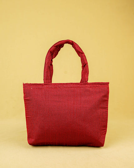 Hand Bag Raw Silk with Golden Leaf Design - W2746