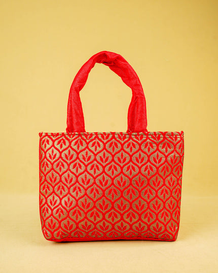 Hand Bag Raw Silk with Golden Leaf Design - W2746