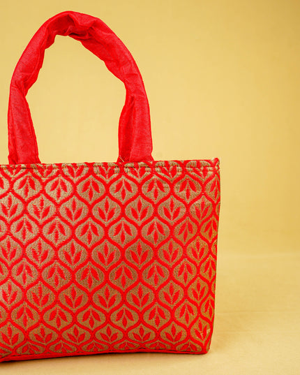 Hand Bag Raw Silk with Golden Leaf Design - W2746