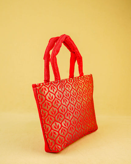 Hand Bag Raw Silk with Golden Leaf Design - W2746