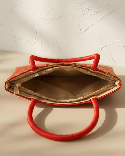 Hand Bag Raw Silk with Golden Leaf Design - W2746
