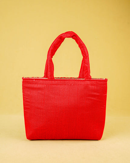 Hand Bag Raw Silk with Golden Leaf Design - W2746