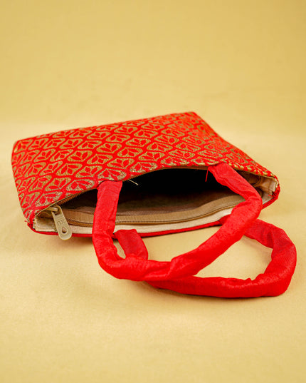 Hand Bag Raw Silk with Golden Leaf Design - W2746
