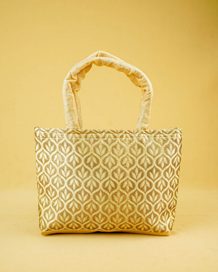 Hand Bag Raw Silk with Golden Leaf Design - W2746