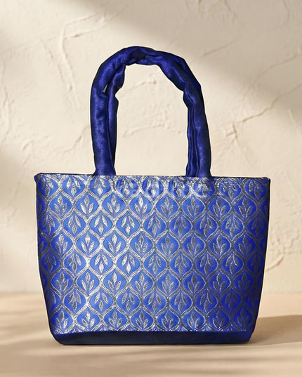 Hand Bag Raw Silk with Golden Leaf Design - W2746