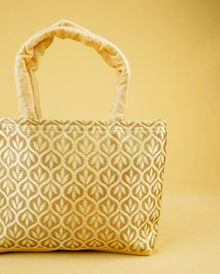 Hand Bag Raw Silk with Golden Leaf Design - W2746