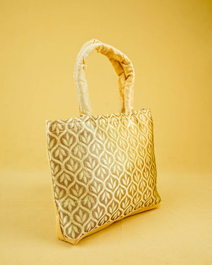 Hand Bag Raw Silk with Golden Leaf Design - W2746