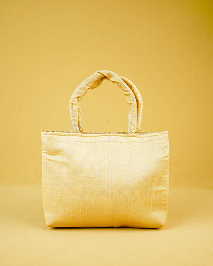 Hand Bag Raw Silk with Golden Leaf Design - W2746
