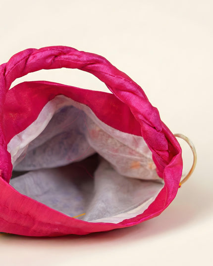 Potli bag - flower thread embroidery and Lace - W2982