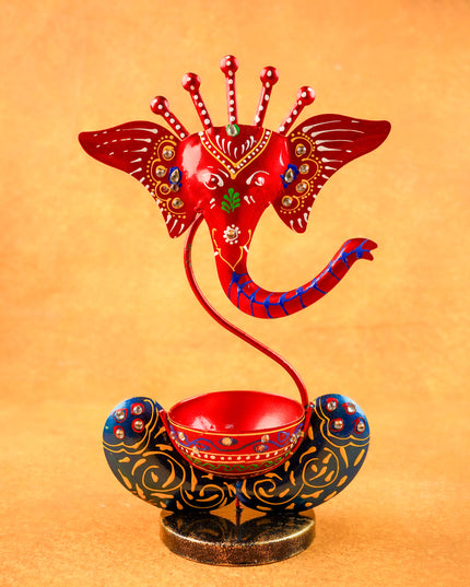 Metal Handpainted Ganesha T Light Holder - W3351-2