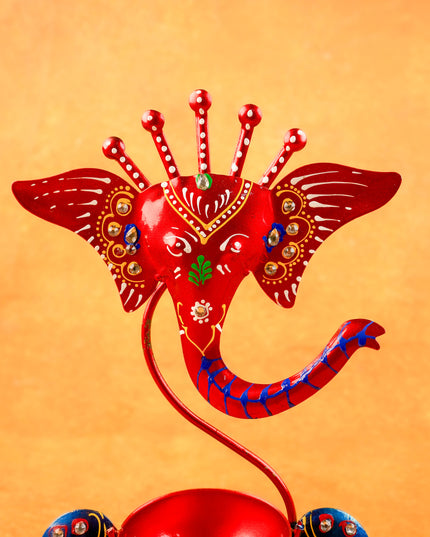 Metal Handpainted Ganesha T Light Holder - W3351-2