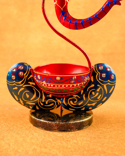 Metal Handpainted Ganesha T Light Holder - W3351-2