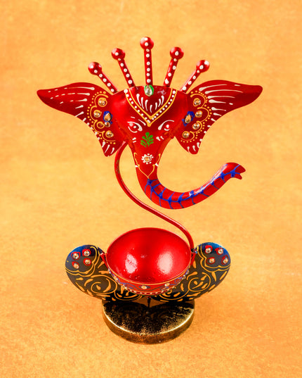 Metal Handpainted Ganesha T Light Holder - W3351-2